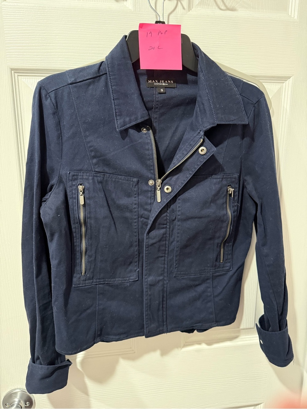Max Jeans Navy Zip-Front Jean Jacket